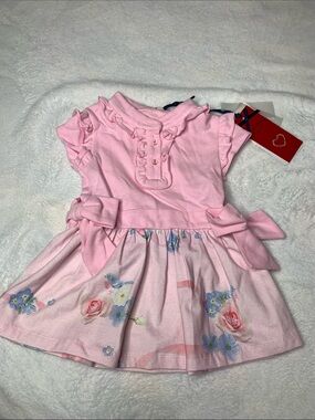 Girls' Pink Floral Tie-Waist Dress not sure on size can’t find tag